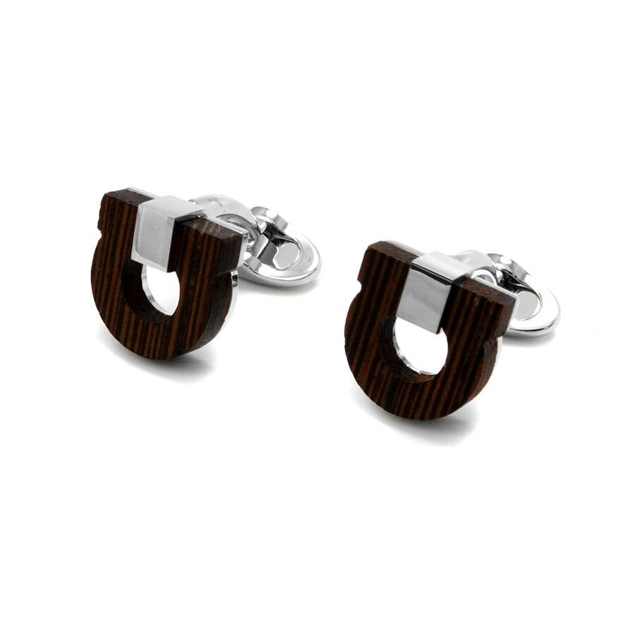 Salvatore Ferragamo Men's Wood And Brass Gancini Cufflinks