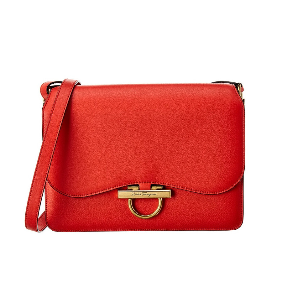 Ferragamo Salvatore Ferragamo Red/Green Ladies Joanne Leather Shoulder