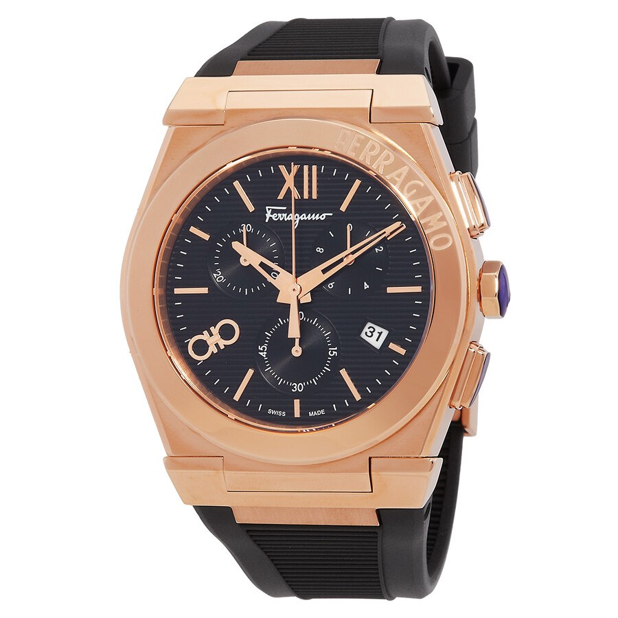 Shop Ferragamo Salvatore  Vega Chronograph Quartz Black Dial Men's Watch Sfmr00222 In Black / Gold Tone / Rose / Rose Gold Tone