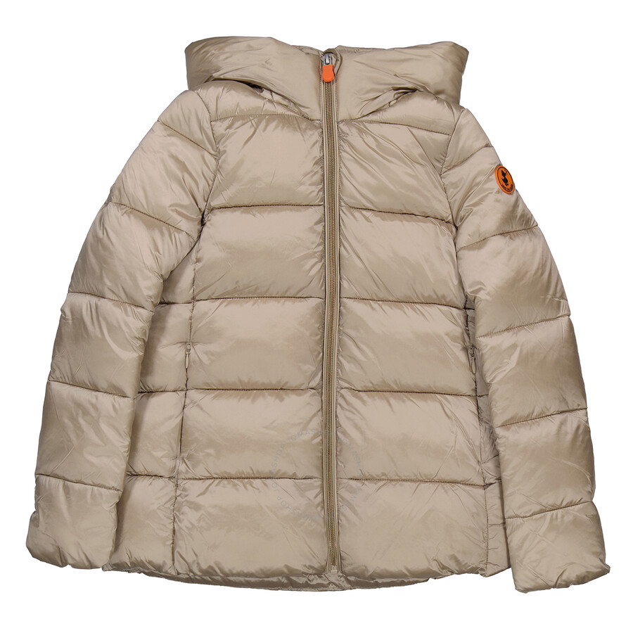 Save The Duck Girls Gracie Logo Patch Puffer Jacket In Beige