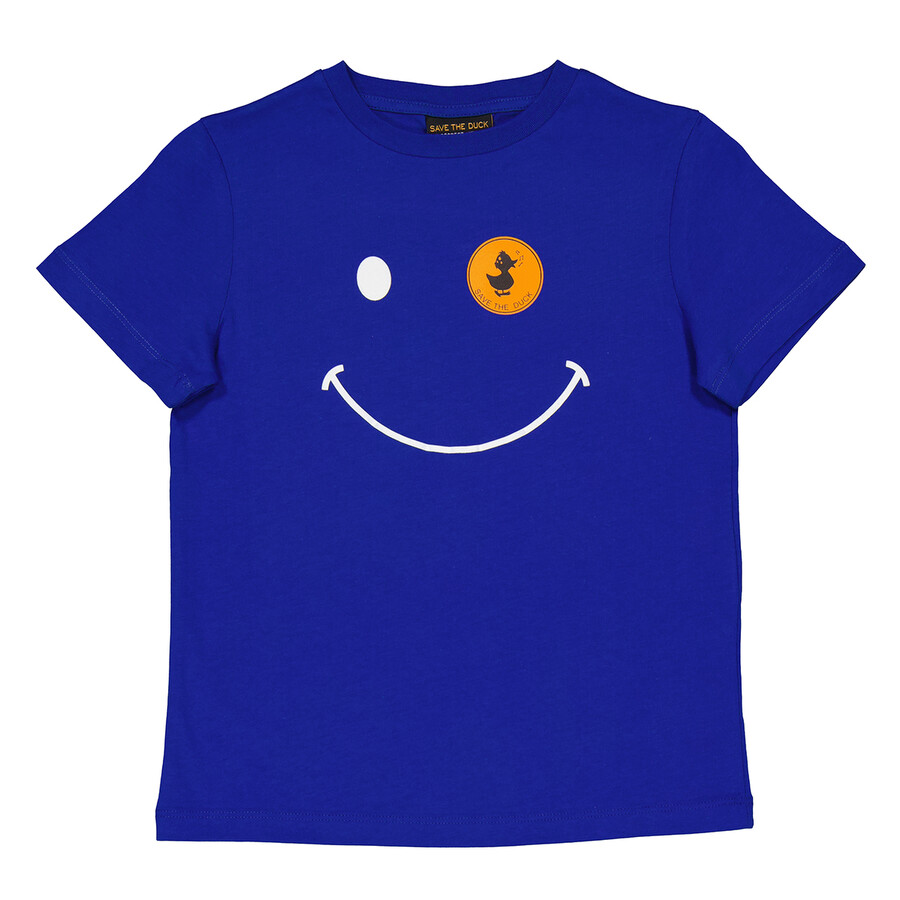 Save The Duck Kids Cyber Blue Smiley Logo Print T-shirt In Blue