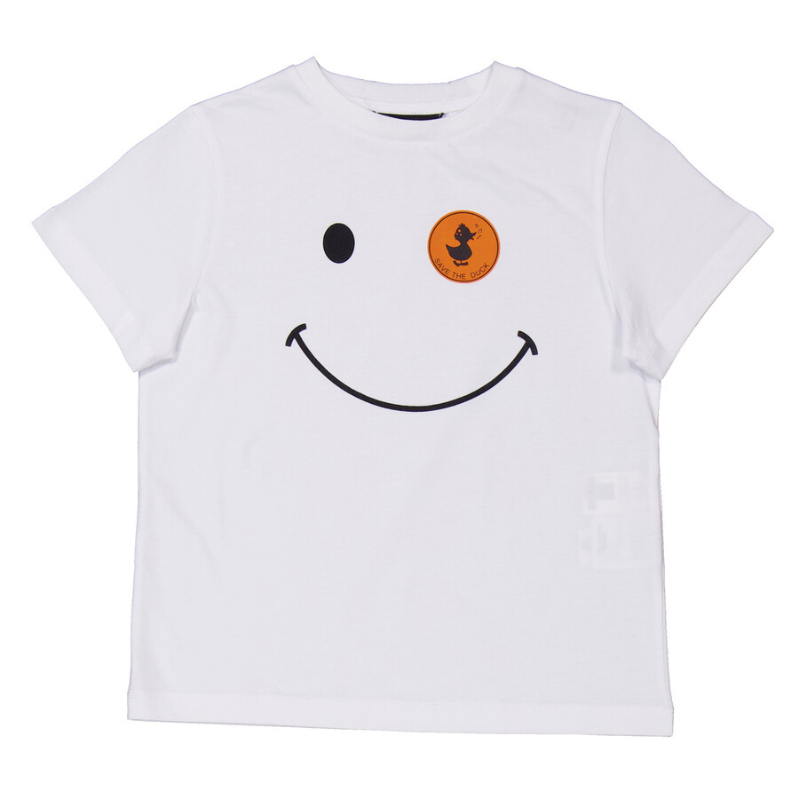 Kids White Asa Smiley Logo Print T-Shirt