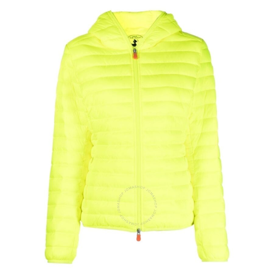 Save The Duck Ladies Fluo Yellow Kyla Hooded Puffer Jacket In Yellow