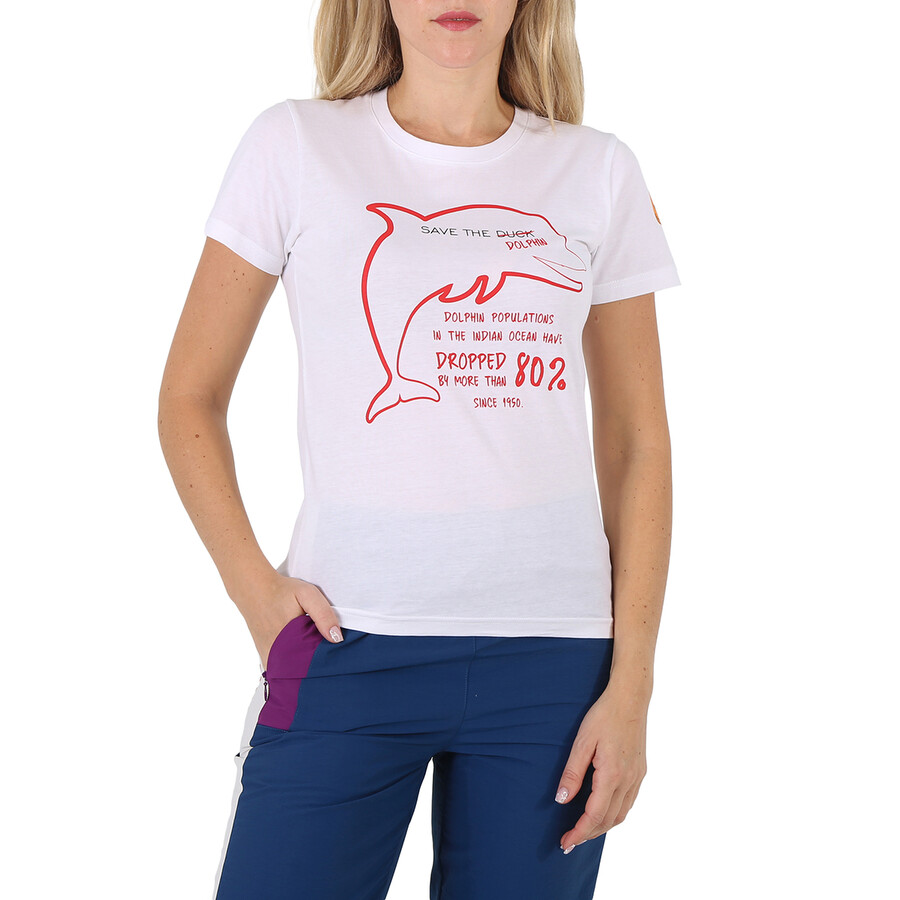 Shop Save The Duck Ladies White Kelsey Dolphin T-shirt