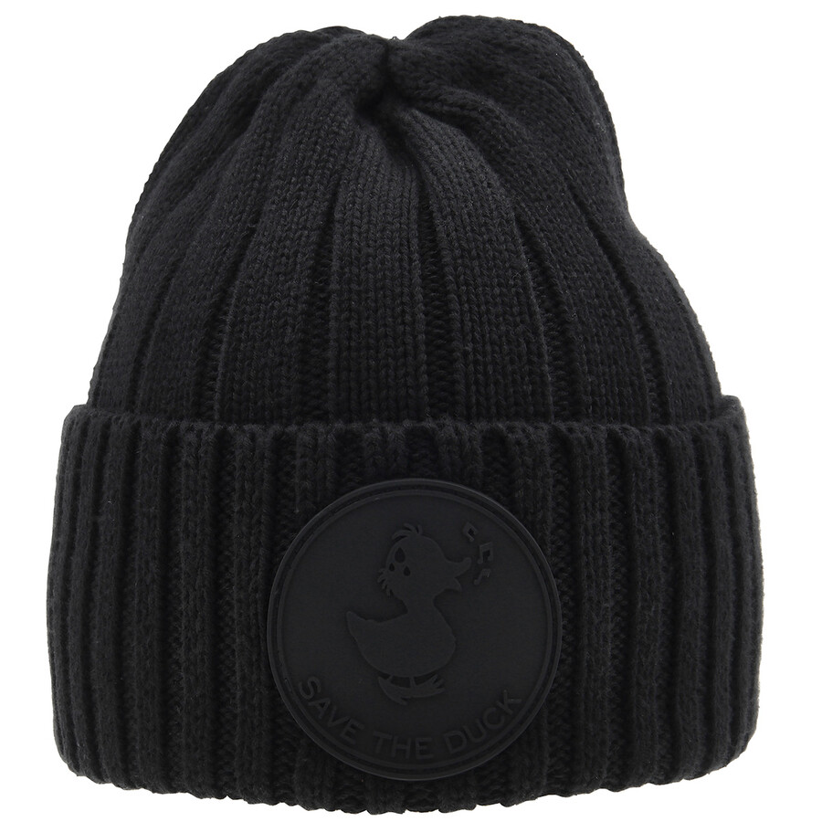 Save The Duck Logo-Patch Knitted Cotton Beanie, Size Medium