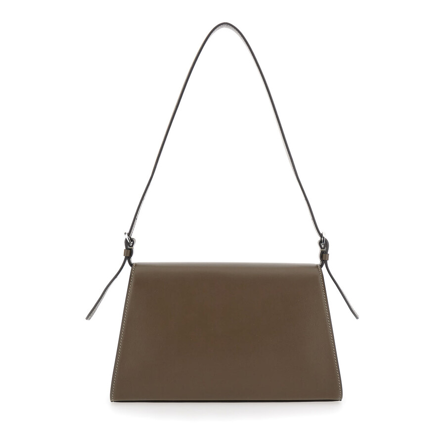 Savette Simmetry Brown Shoulder Bag With Top Strap And Twist Lock Closure In Leather In Gray