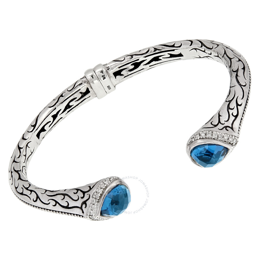 Scott Kay London Blue Topaz Engraved Sterling Silver Open Cuff Scott Kay London Blue Topaz Engraved Sterling Silver Open Cuff Bracelet B1637spa