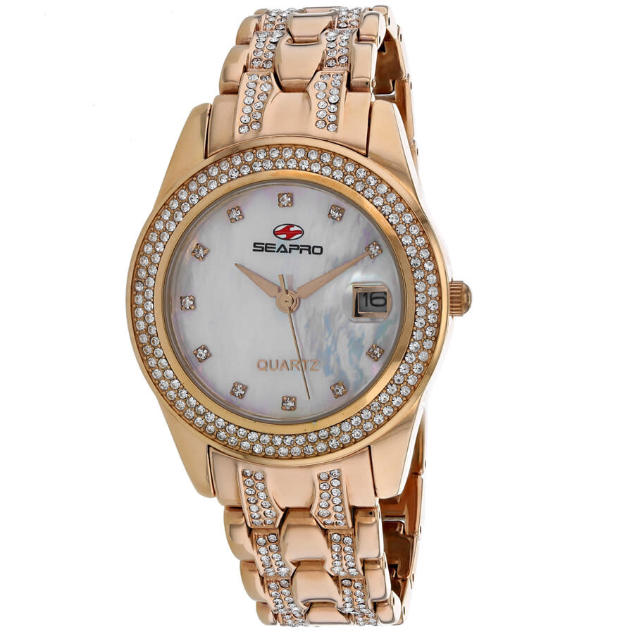 Shop Seapro Intrigue Mother Of Pearl Dial Ladies Watch Sp0010 In Gold Tone / Mop / Mother Of Pearl / Rose / Rose Gold Tone