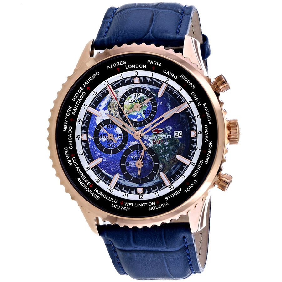 Meridian Dial Seapro Meridian World Timer Gmt Chronograph Quartz Blue Dial Men's ...