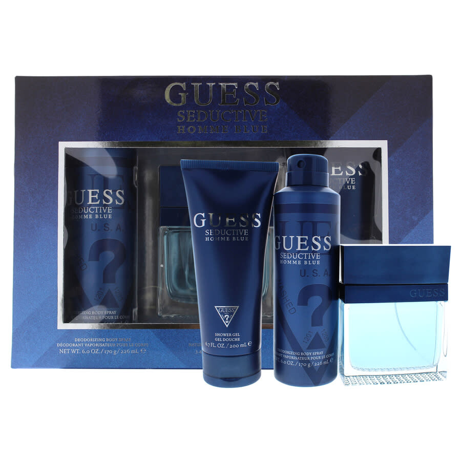 Guess Seductive Homme Blue By  For Men - 3 Pc Gift Set 3.4oz Edt Spray In Blue/black