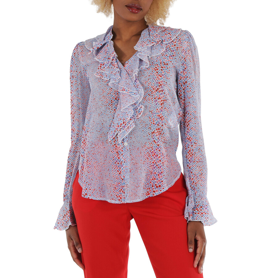 Ladies Grey Floral Print Ruffle Blouse