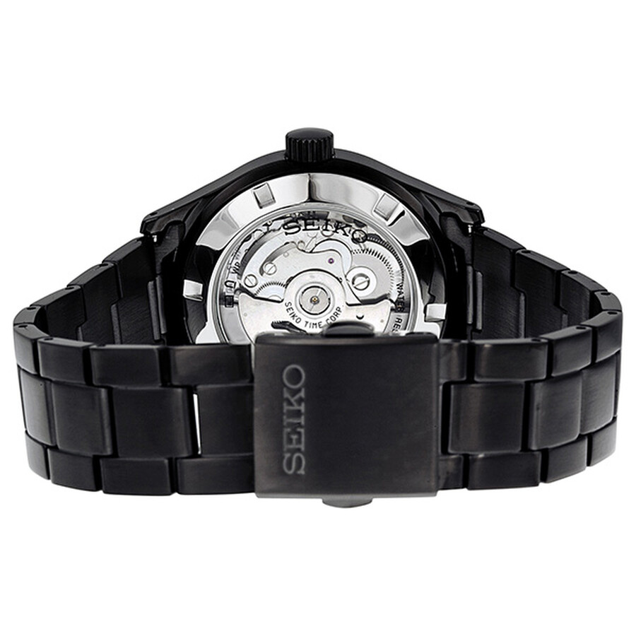 seiko automatic black dial black ion-plated watch srp267