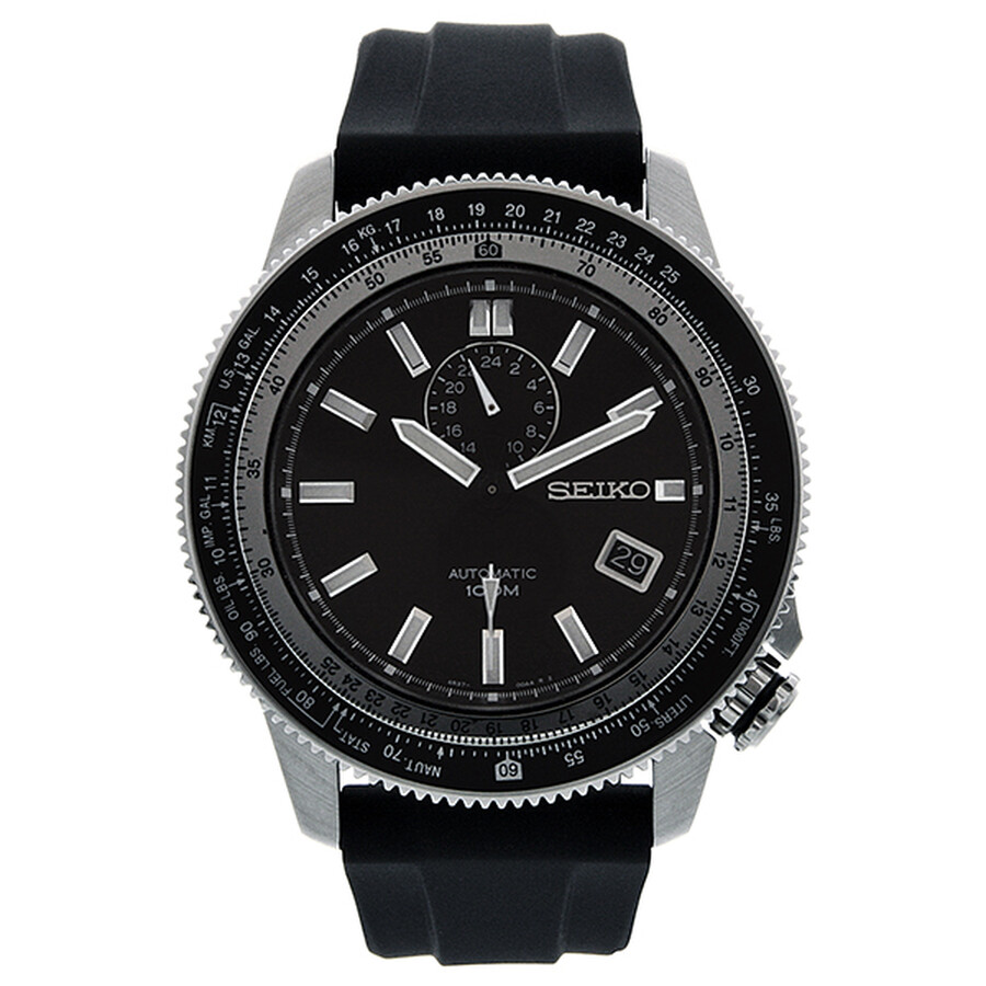Seiko Black Dial Tachymeter Black Rubber Strap Men's Watch SSA003K2 Seiko Watches