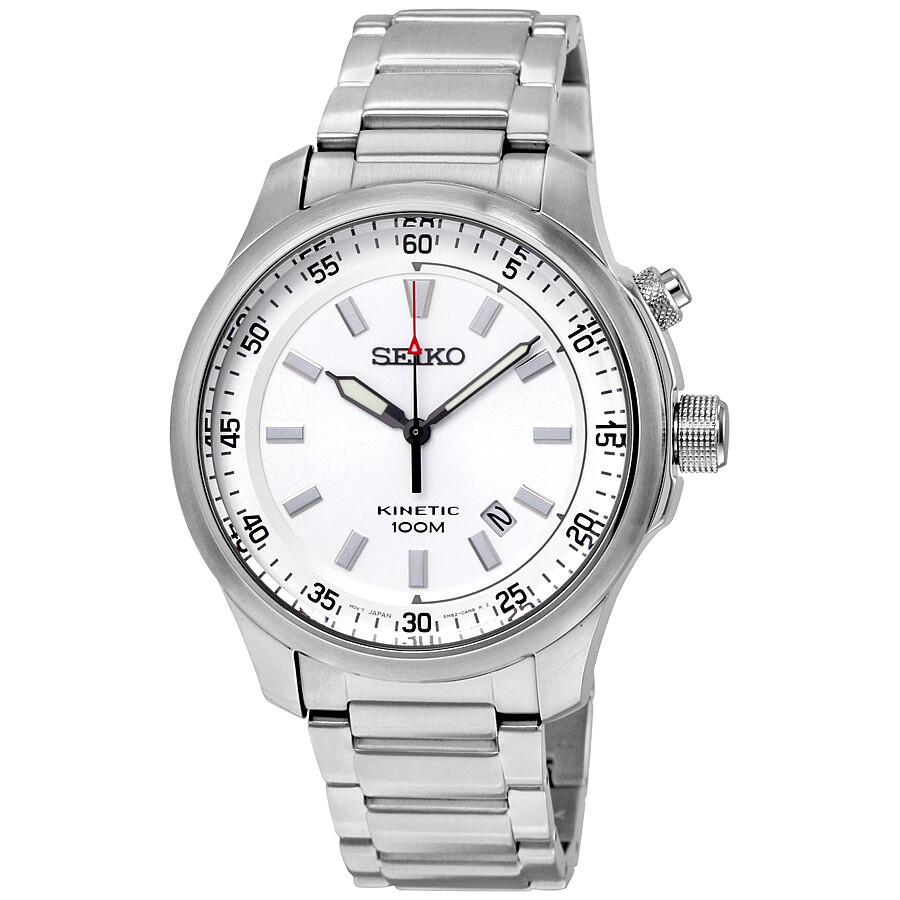 SEIKO Kinetic ホワイトダイヤル 時計 seiko-kinetic-silver-dial-