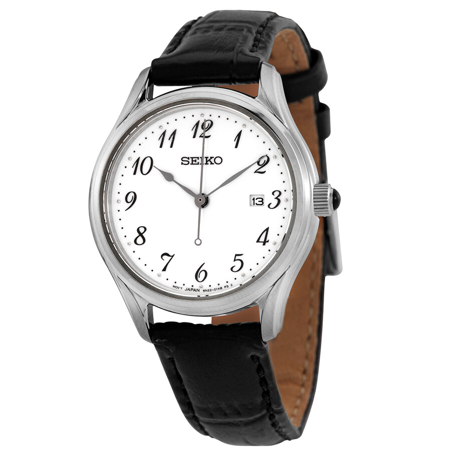 Shop Seiko Neo Classic Quartz White Dial Ladies Watch Sur639 In Black / White