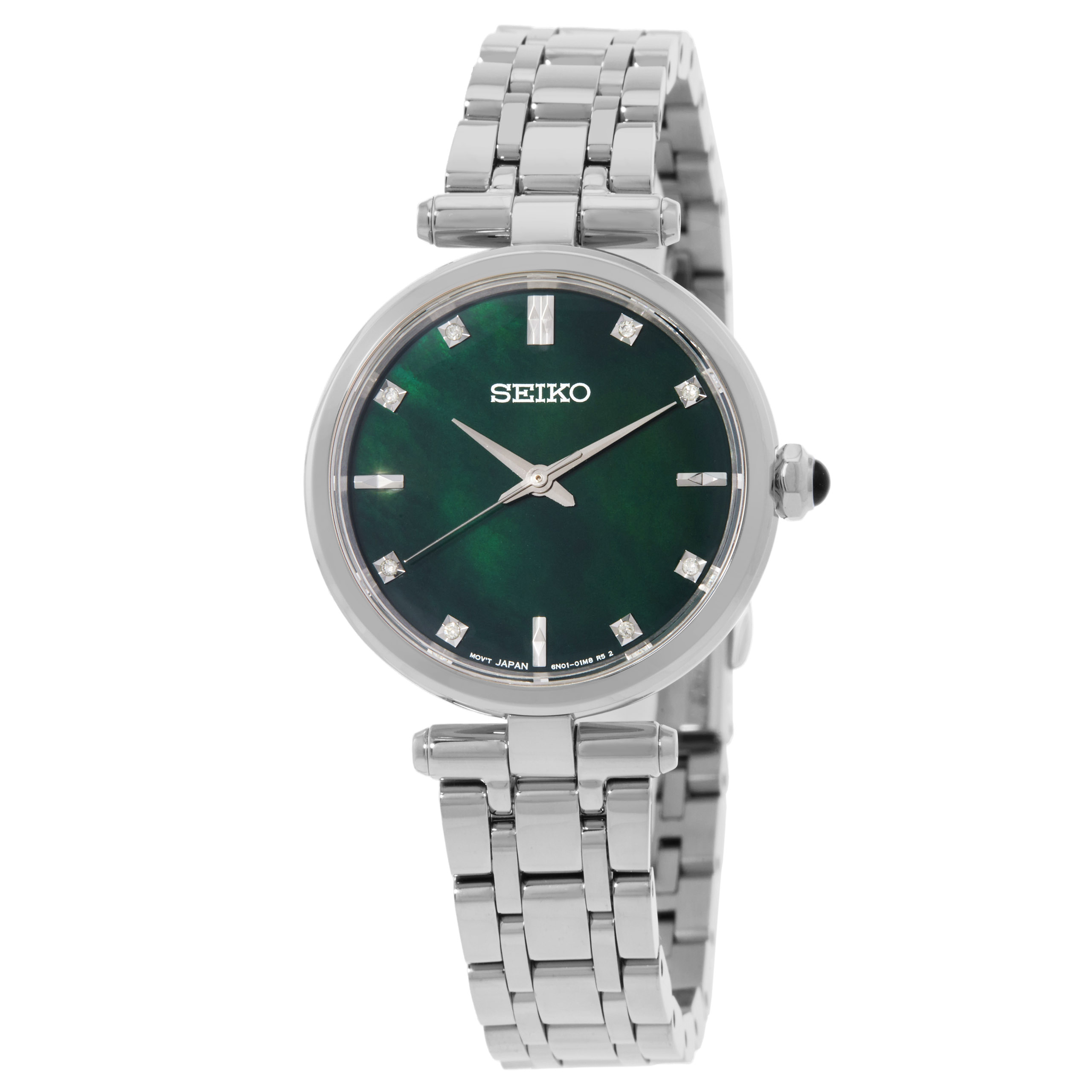 Seiko Quartz Diamond Green Mother of Pearl Dial Ladies Watch HGH006P1