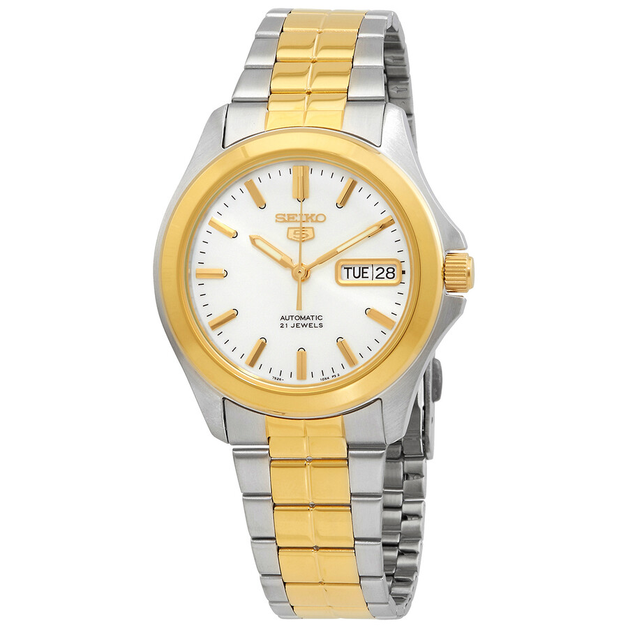 Shop Seiko 5 Automatic White Dial Men's Watch Snkk94k1 In White/two Tone/silver Tone/gold Tone