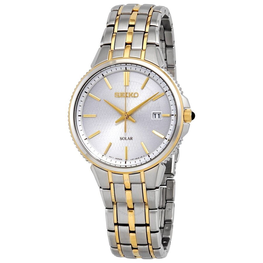 seiko silver tone solar men's watch