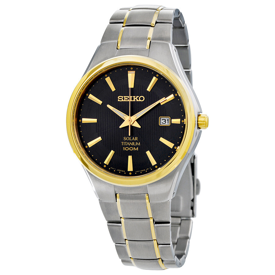 Seiko Solar Black Dial Two-tone Titanium Men's Watch SNE382