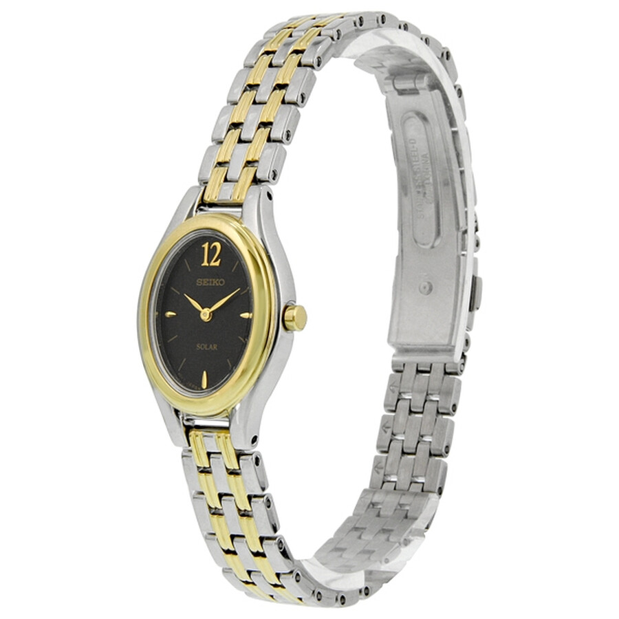 Seiko Solar Black Oval Dial Twotone Ladies Watch SUP016 Solar