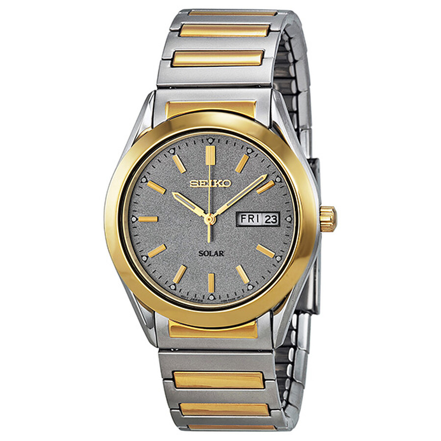 Seiko Solar Quartz Grey Dial Two-tone Men's Watch SNE180
