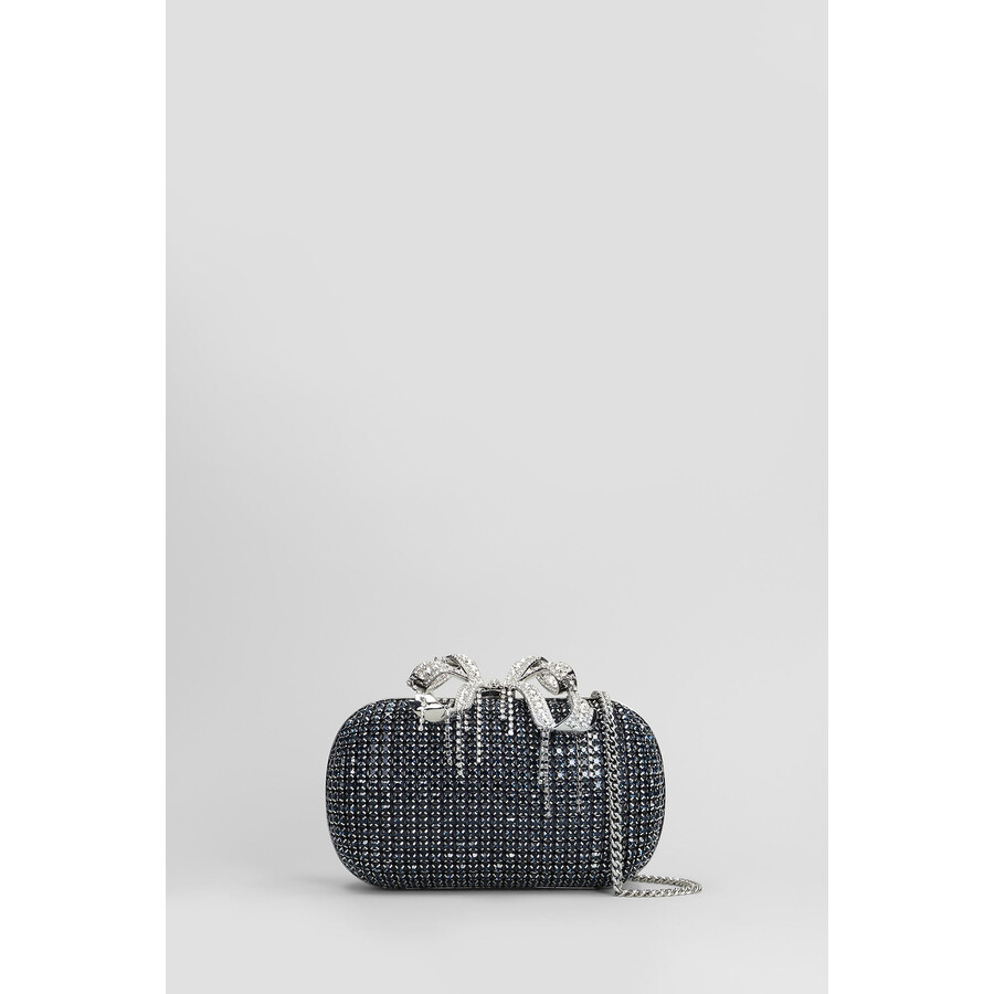 Self-portrait Chainmail Clutch In Blue Crystal