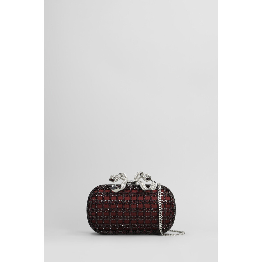 Self-portrait Chainmail Clutch In Bordeaux Polyester In Red