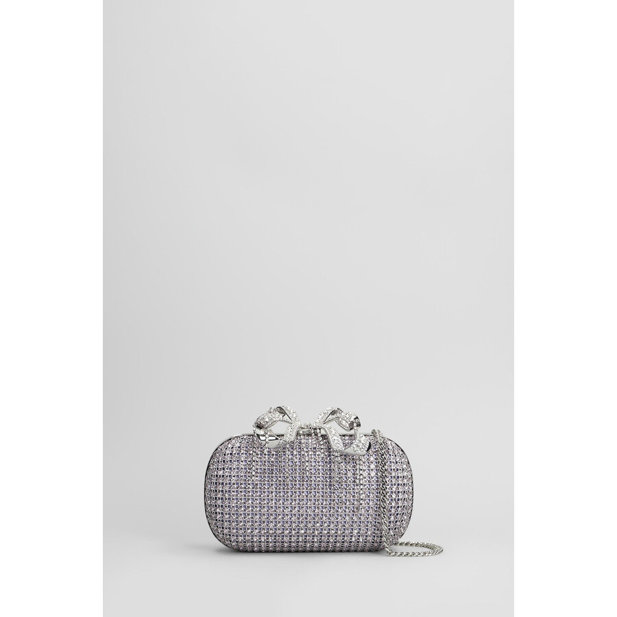 Self-portrait Chainmail Clutch In Lilla Crystal