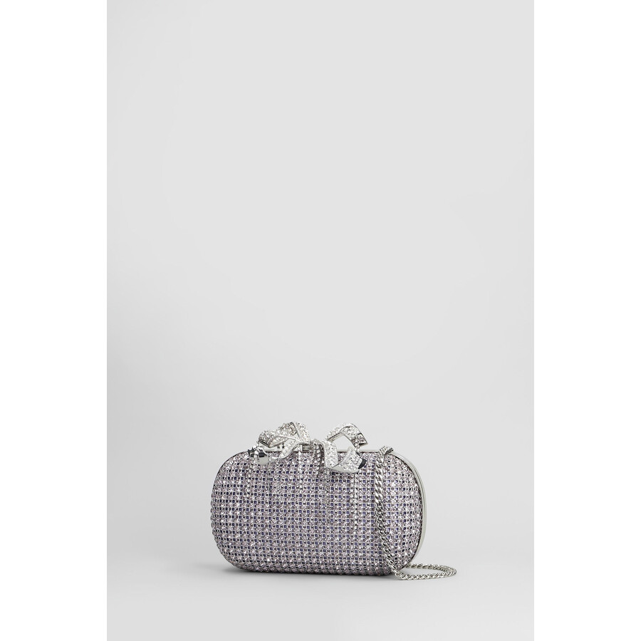 Self-portrait Chainmail Clutch In Lilla Crystal