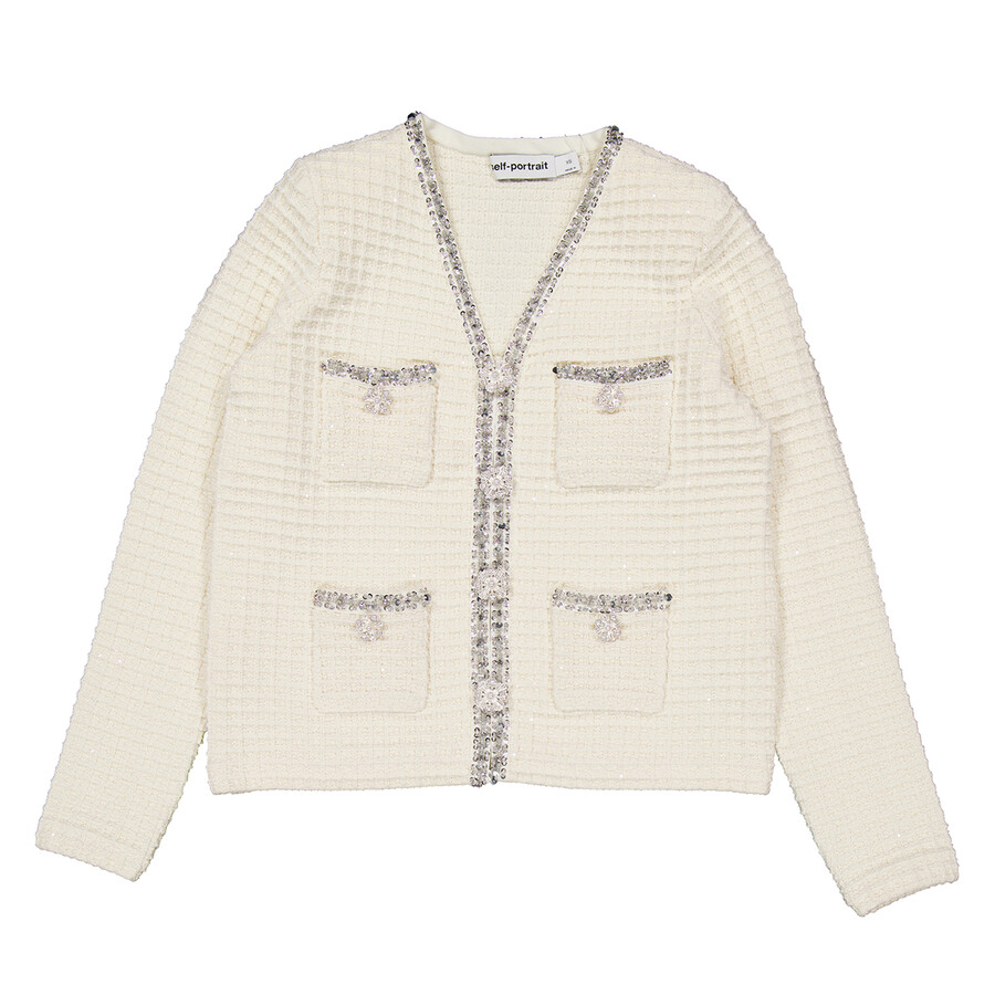 Self-Portrait Cream Knit Cardigan, Size X-Small