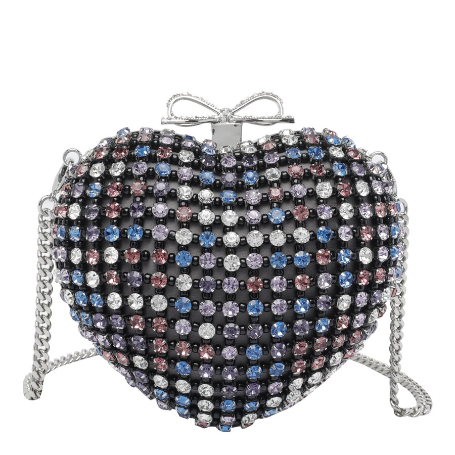 Self-portrait Multicolor Heart Shaped Clutch With Pearl Embellishments And Bow Detail In Tech Fabric Woman