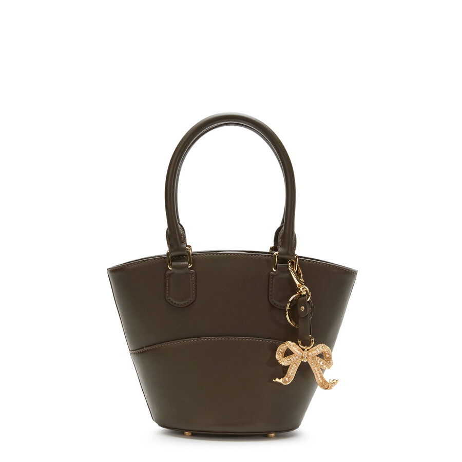 Self-portrait Leather Shoulder Bag With Iconic Charm In Brown