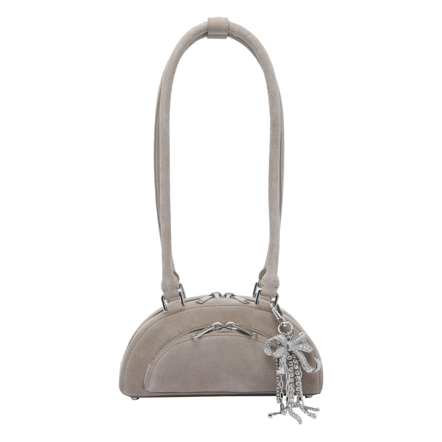 Self-portrait Mini Suede Bow Charm Shoulder Bag In Gray