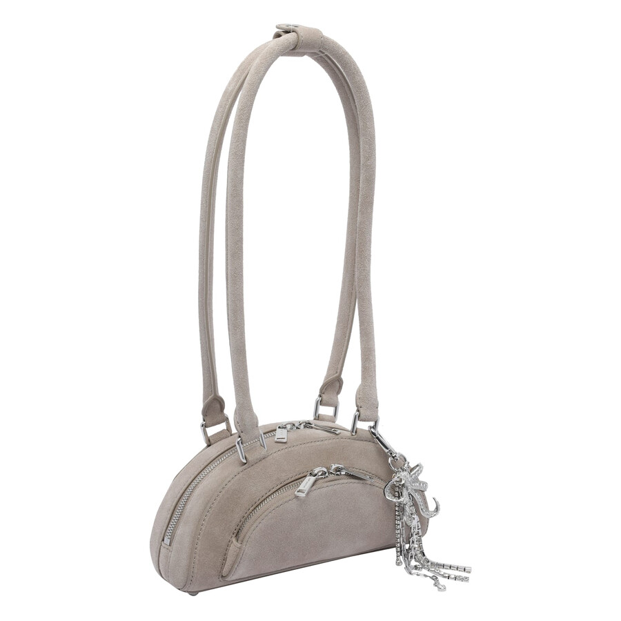 Self-portrait Mini Suede Bow Charm Shoulder Bag In Gray