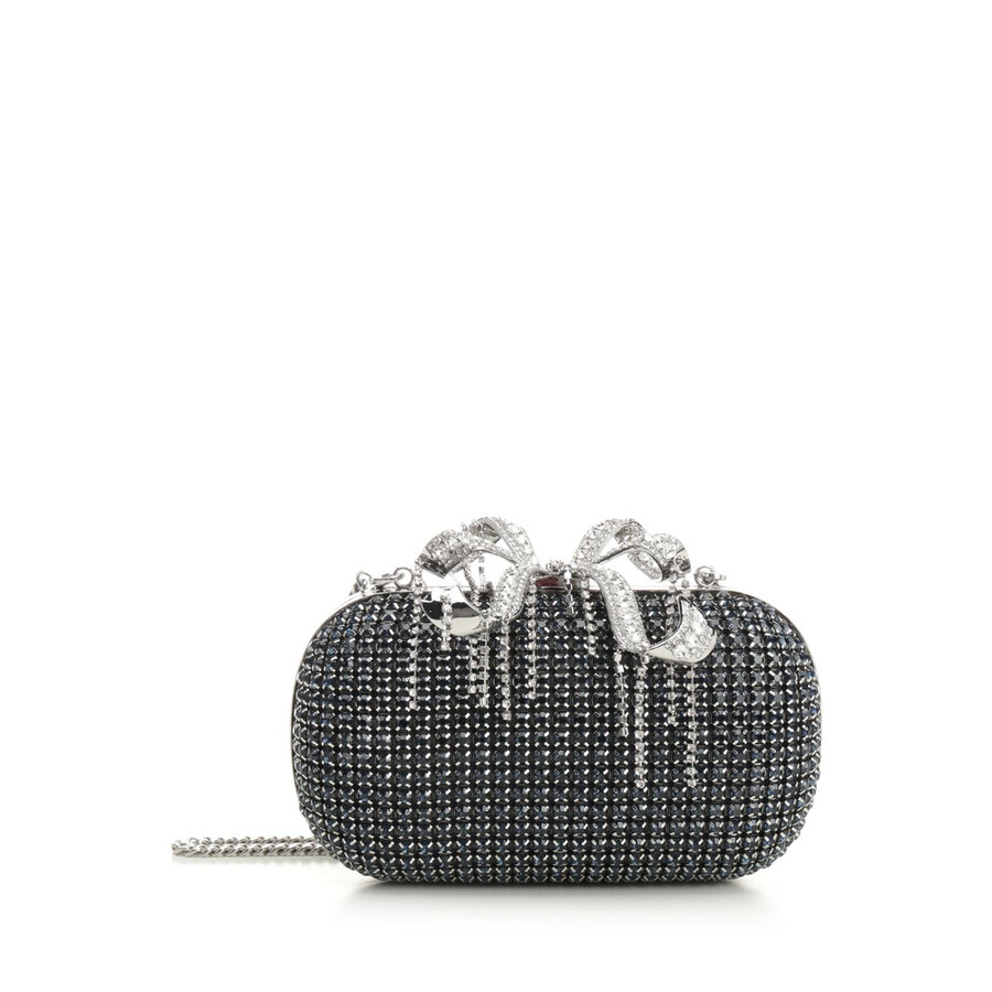 Self-portrait Navy Chainmail Clutch In Blue