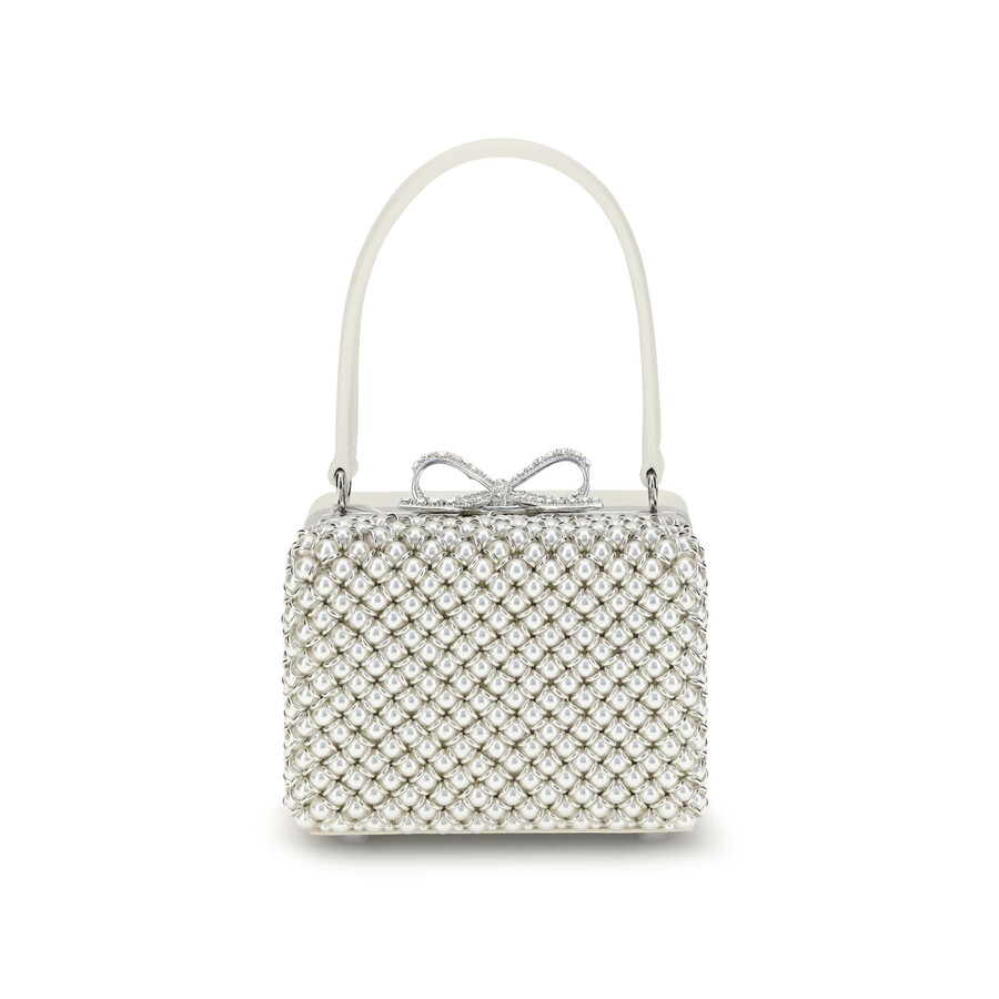 Self-portrait Pearl-adorned Handbag In White