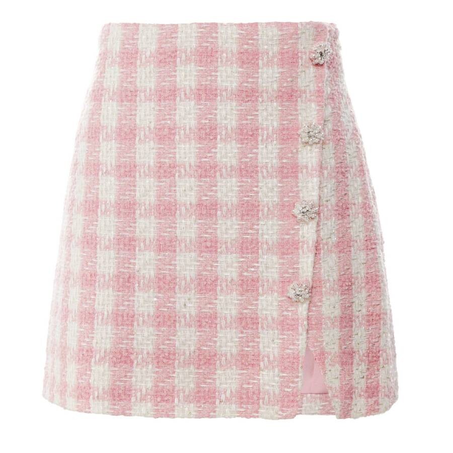 Self-portrait Pink Check Boucle Mini Skirt In Pink