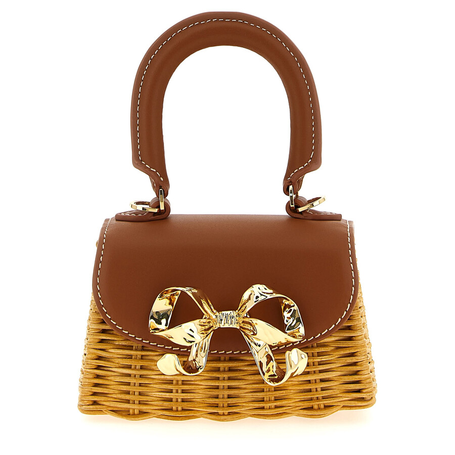 Self-portrait Rattan Micro Bow Handbag In Brown