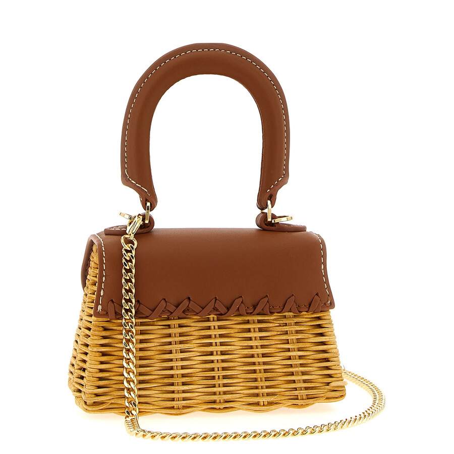 Self-portrait Rattan Micro Bow Handbag In Brown