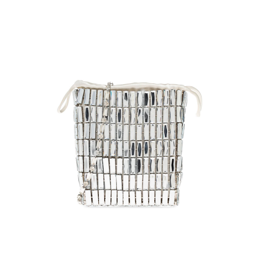 Self-portrait Shoulder Bag With Shimmering Crystals In Silver