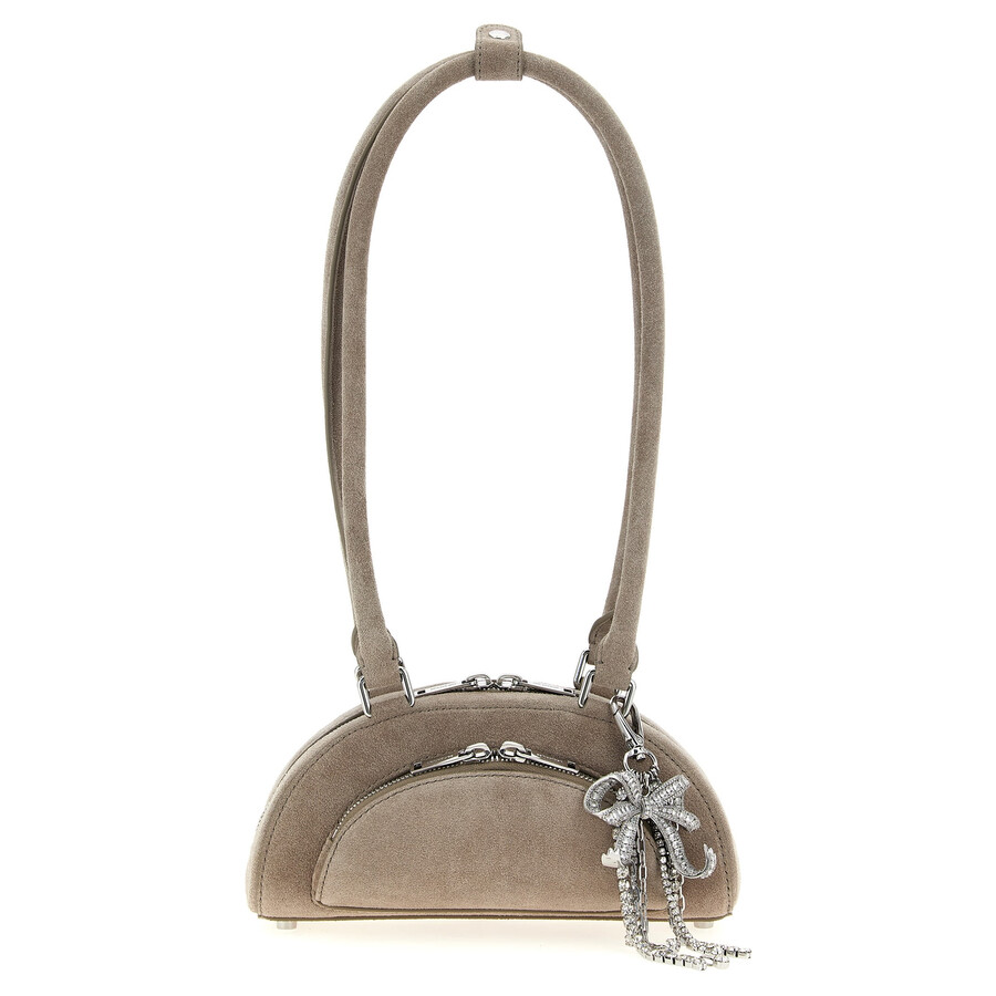 Self-portrait Suede Mini With Charm Shoulder Bag In Gray