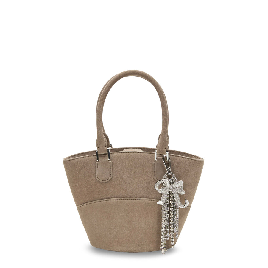 Self-portrait Suede Shoulder Bag With Charms In Gray