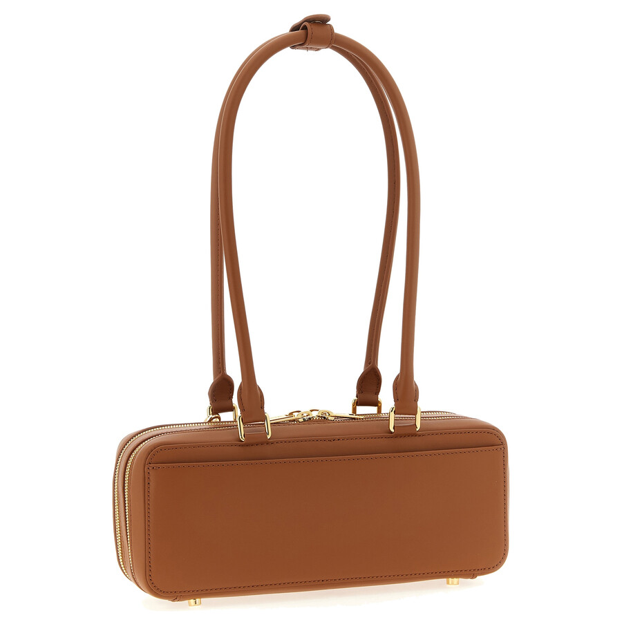Self-portrait Tan Leather Baguette Shoulder Bag With Charm In Brown