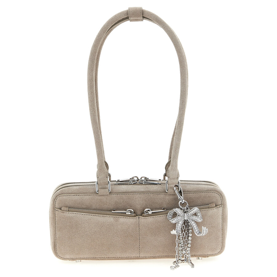 Self-portrait Tan Suede Baguette With Charm Shoulder Bag In Neutral
