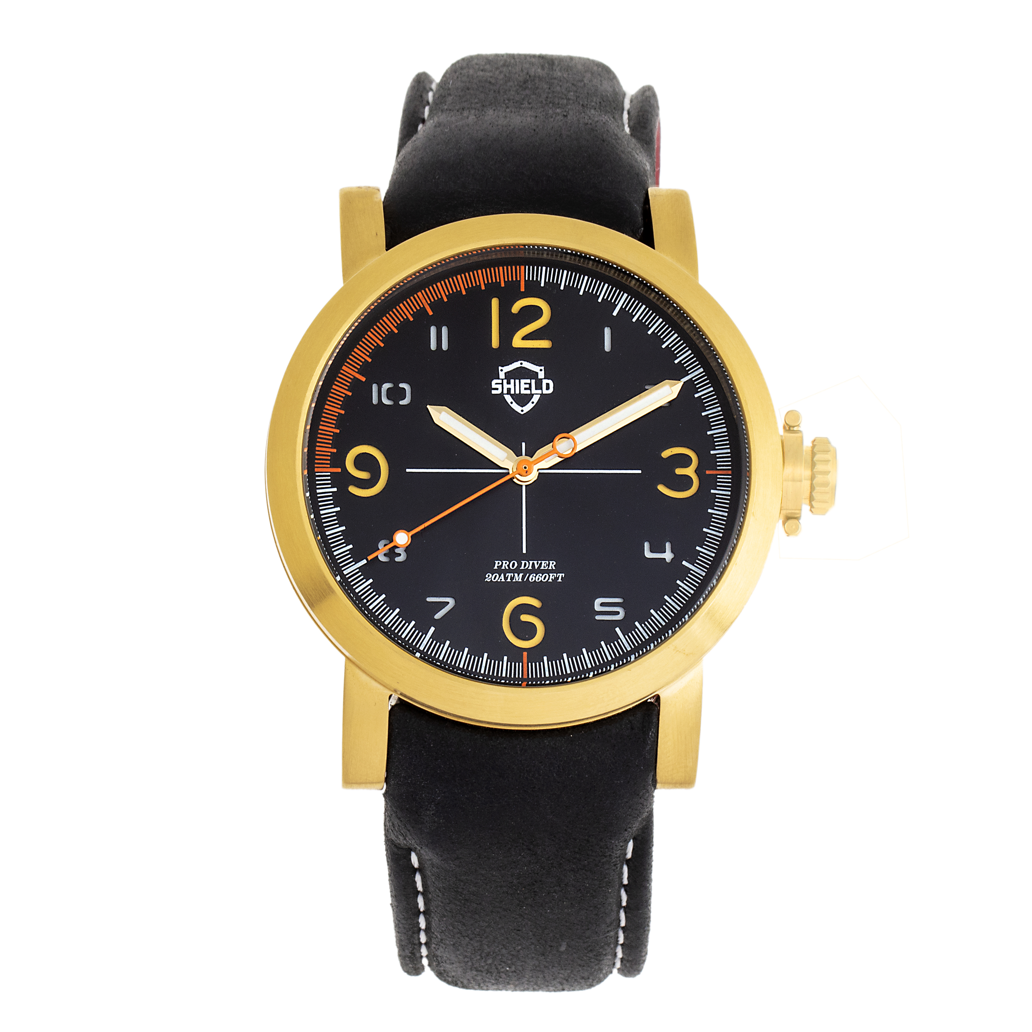 Shield Berge Quartz Black Dial Black Leather Men's Watch SLDSH101-6