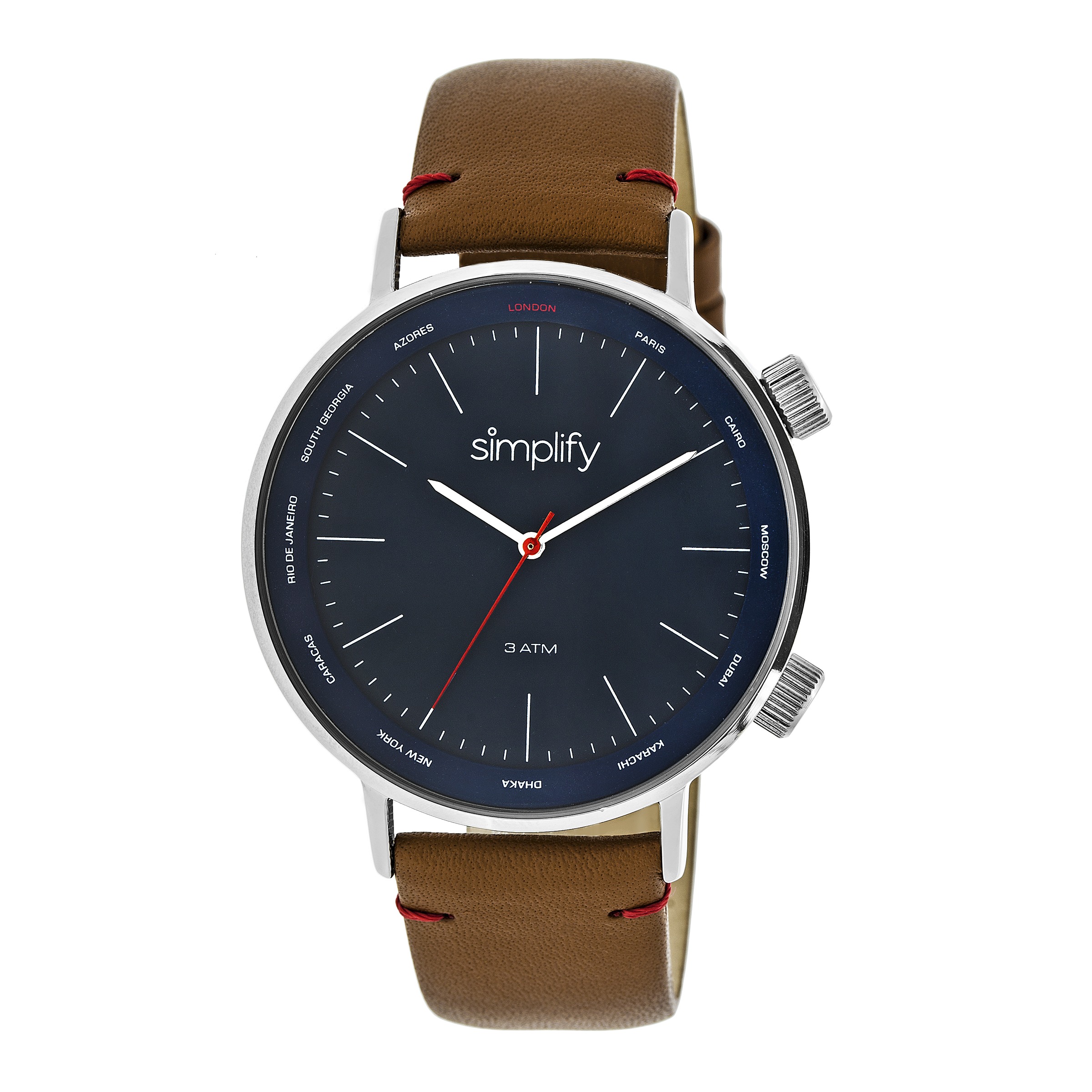 Simplify The 3300 Navy Dial Brown Leather Watch SIM3303