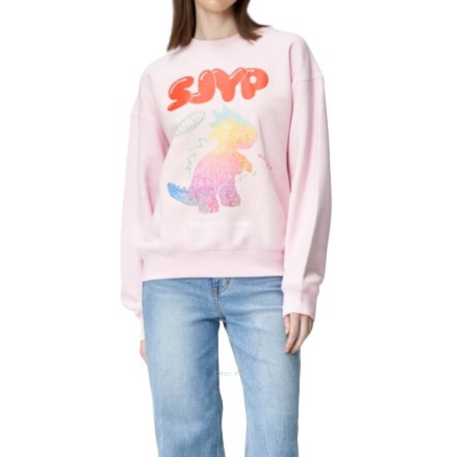 Sjyp Colour Scratched Dino Sweatshirt In Pink