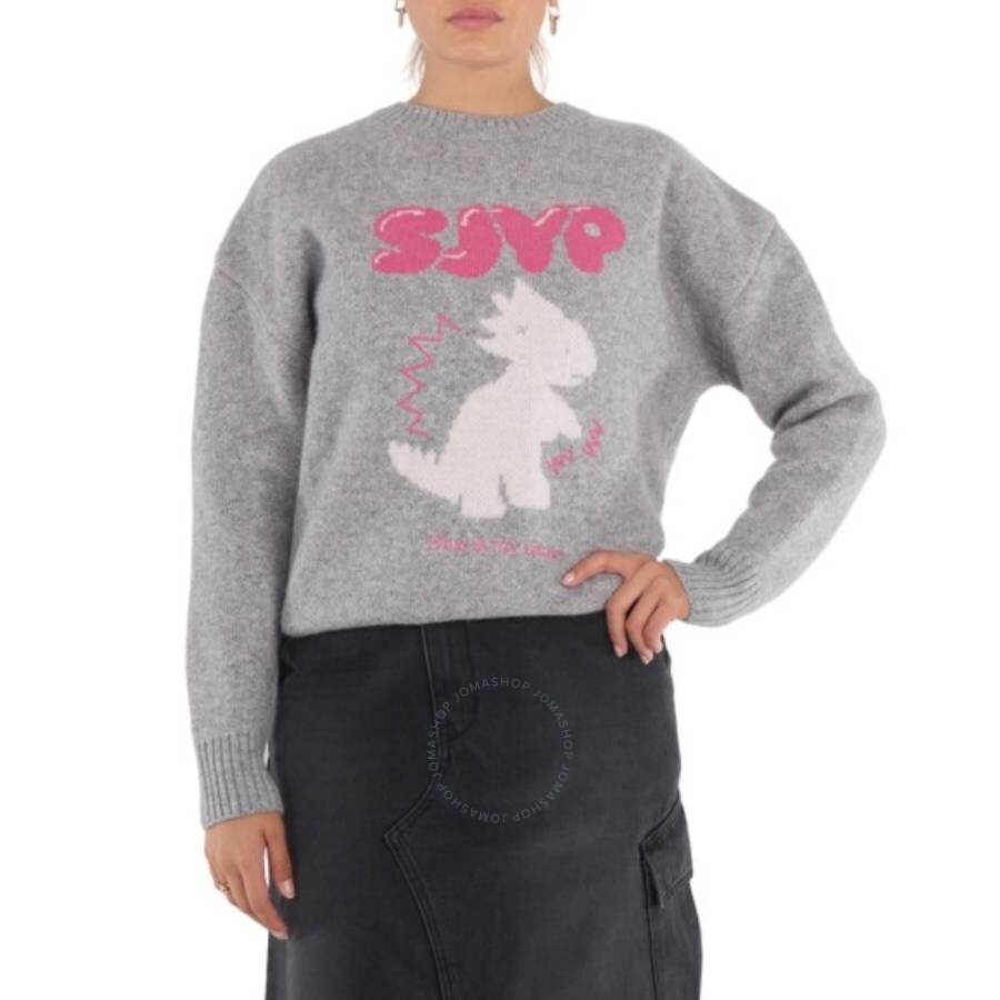 Sjyp Ladies Grey Jacquard Dino Knit Pullover In Gray