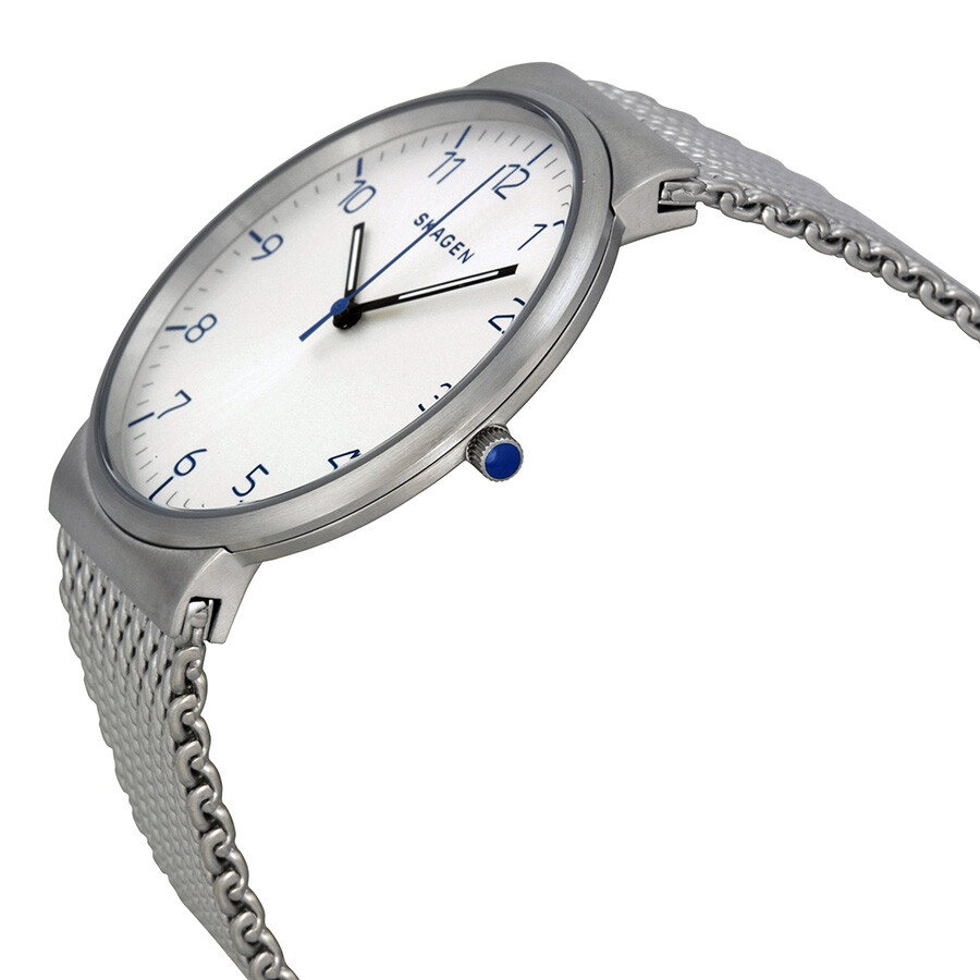 诗格恩skagen ancher银色表盘不锈钢网孔透气男式手表