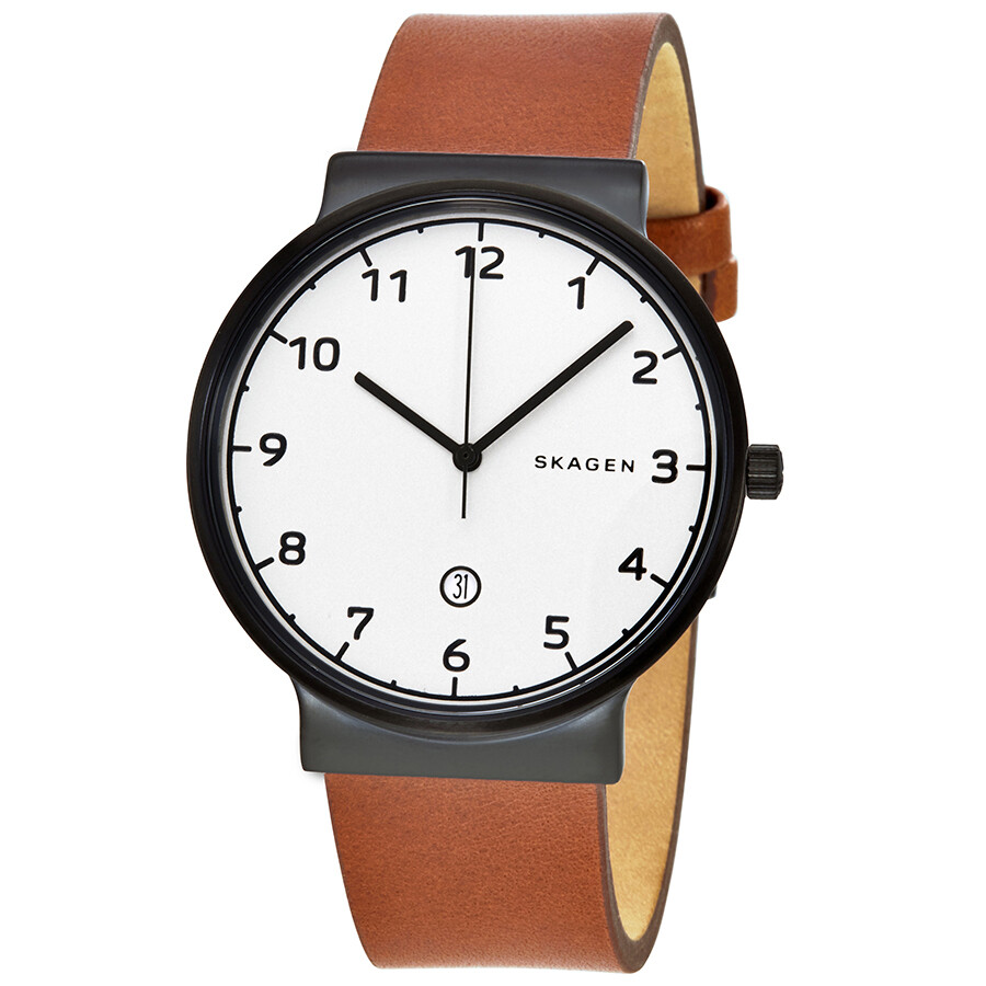 Skagen Ancher White Dial Men's Leather Watch SKW6297